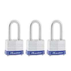 Laminated Steel Padlock, Pin Tumbler, 1-9/16 in Wide, 3-pack