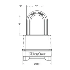 Magnum Heavy Duty Solid Body Combination Lock, 2 in Wide with 1-1/2 in Shackle