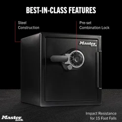 Master Lock Black Premium 2-Hour Fireproof Safe with Combination Dial, 1.2 cu-ft, STW123DUBML