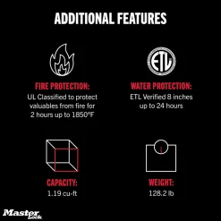 Master Lock Black Premium 2-Hour Fireproof Safe with Digital Keypad, 1.2 cu-ft, STW123GTCML