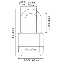 Master Lock Elite™ Heavy Duty Lock with Hardened Boron Steel Shackle, 2-5/8 in. (67mm) wide, 1-1/2 in. (38mm) Shackle