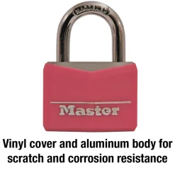 Pink Vinyl Covered Solid Body Padlock, 1-9/16 in Wide