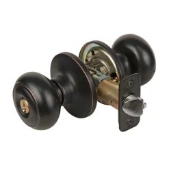 Rusk Style Knob Entry Door Lock; Aged Bronze, SC1