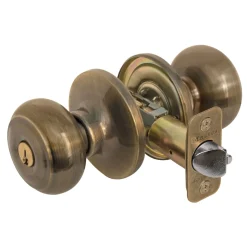 Rusk Style Knob Storeroom Lock; Antique Brass, KW1