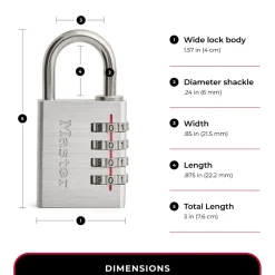 Solid Metal Combination Lock, 1-9/16 in Wide