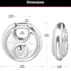 Stainless Steel Discus Padlock with Shrouded Shackle, 2-3/4 in Wide
