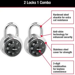Standard Dial Combination Lock, 1-7/8 in Wide - 2-Pack