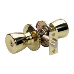 Tulip Style Knob Entry Door Lock; Polished Brass, SC1