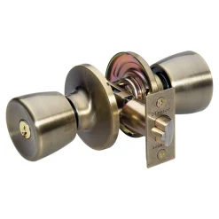Tulip Style Knob Entry Door Lock; Antique Brass, WK2