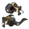 Wave Style Lever Entry Door Lock with Single Cylinder Deadbolt; Combo Pack; Aged Bronze, SC1