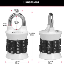 WORD Combination Lock, Assorted Colors, 1-1/2 in Wide